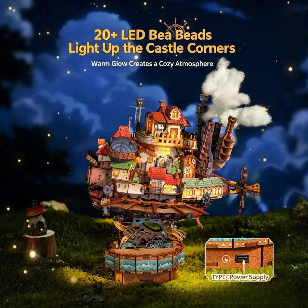 Dreamy Moving Castle 3D Wooden Puzzle with Lights, Motion & Music